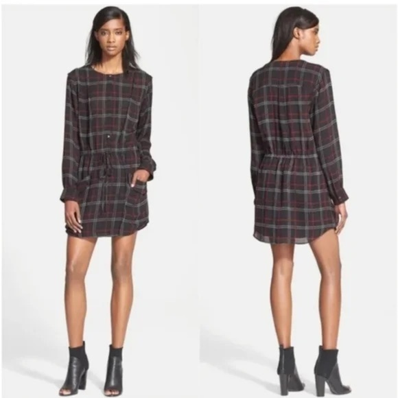 A.L.C. Simona Check Black Red Plaid Print 100% Silk Shirt Dress Size 6 - Picture 7 of 7
